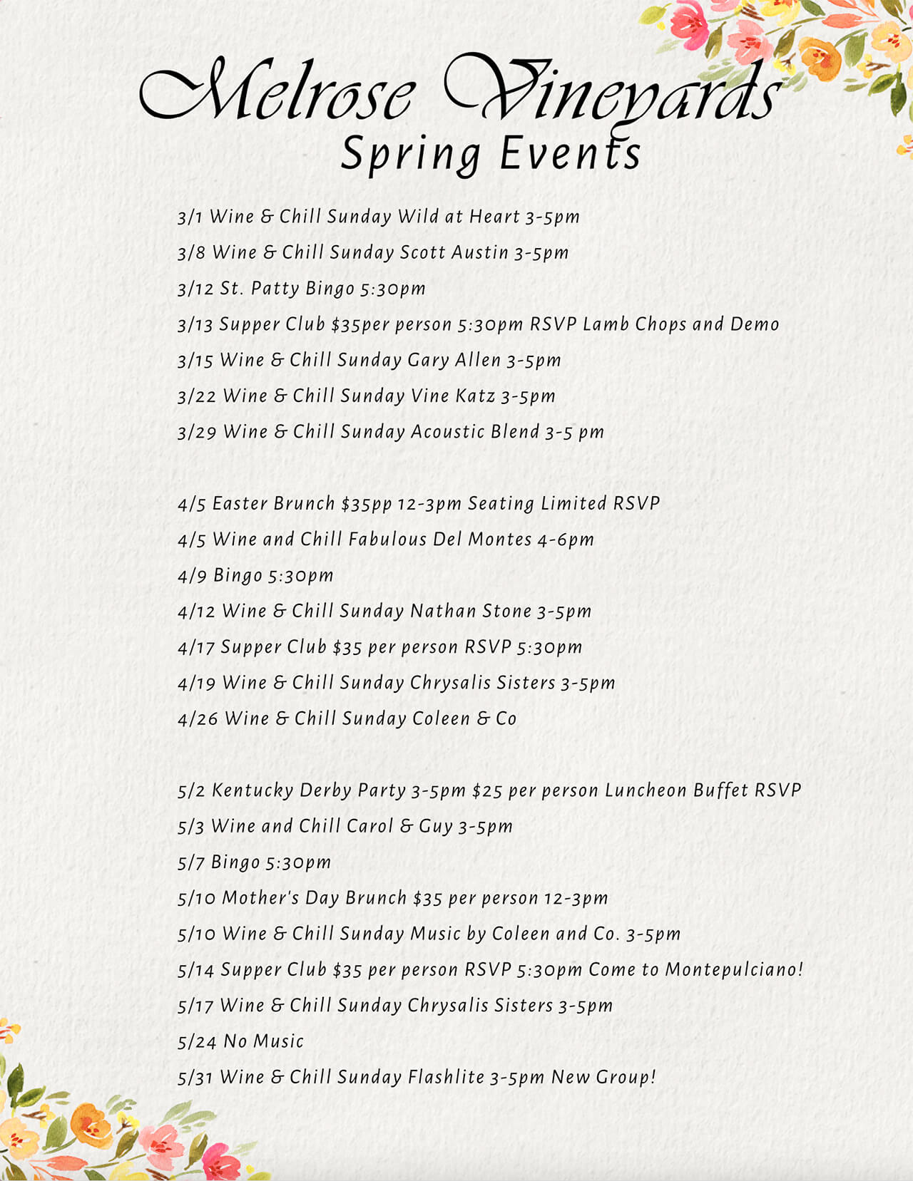 Spring events happening at Melrose Vineyards in Roseburg, OR